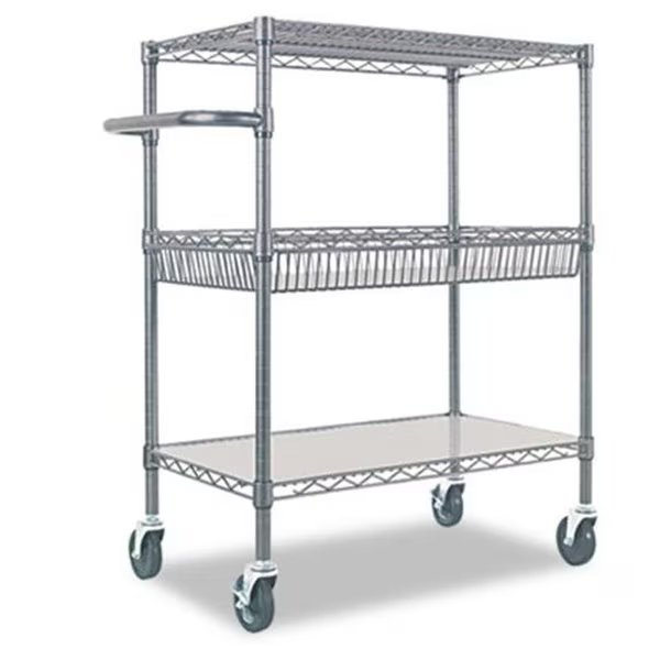 Alera SW543018BA Three-Tier Wire Rolling Cart With Handle- 30w x 18d x 40h- Black Anthracite, Alera, Mfr#: SW543018BA